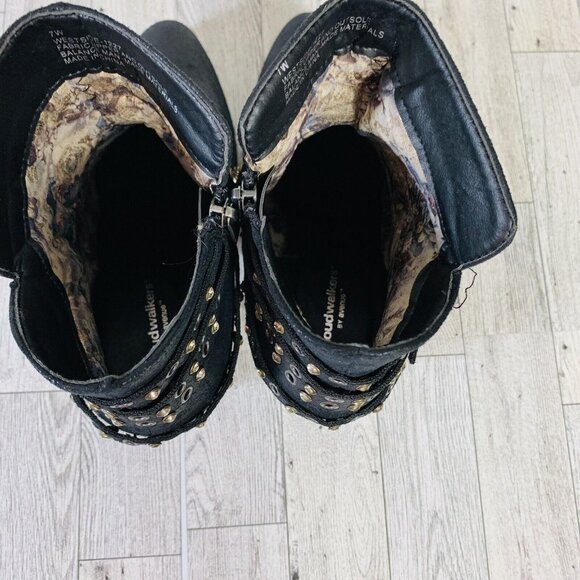 Cloudwalkers Westside Ankle Boots 7W Biker Western Strappy Stud Rhinestone Zip - Picture 8 of 16